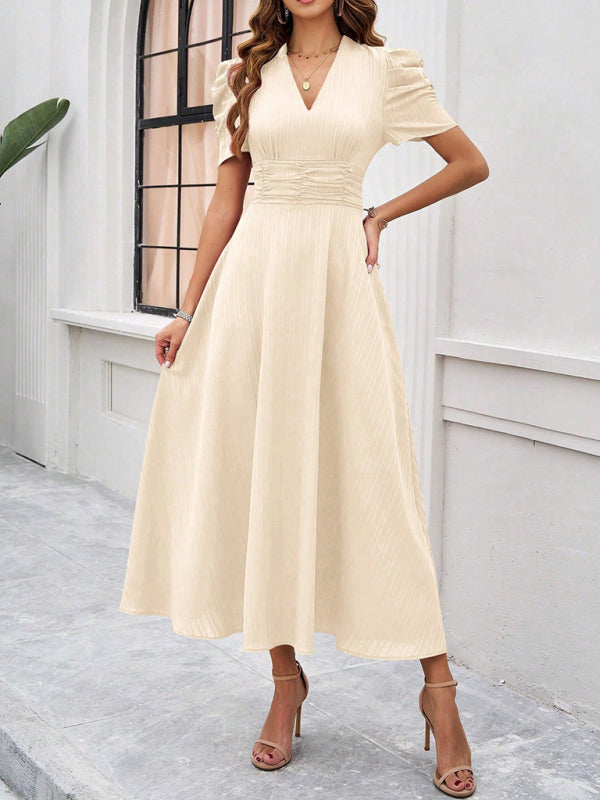 Clara Robe midi élégante pour femme – Robe invitée mariage manches bouffantes