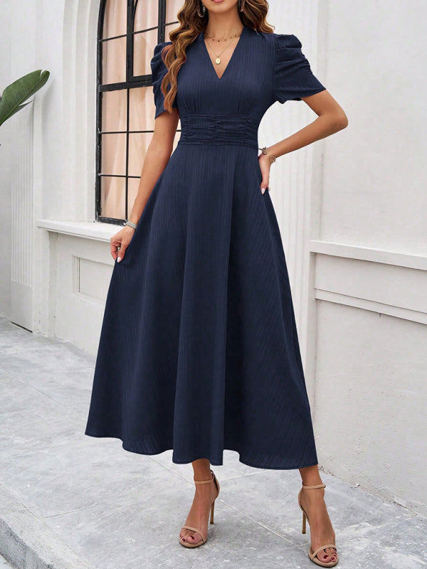 Clara Robe midi élégante pour femme – Robe invitée mariage manches bouffantes