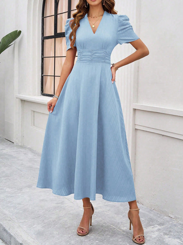 Clara Robe midi élégante pour femme – Robe invitée mariage manches bouffantes