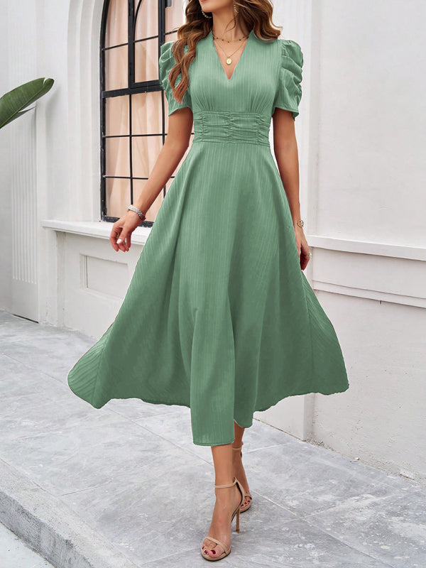 Clara Robe midi élégante pour femme – Robe invitée mariage manches bouffantes