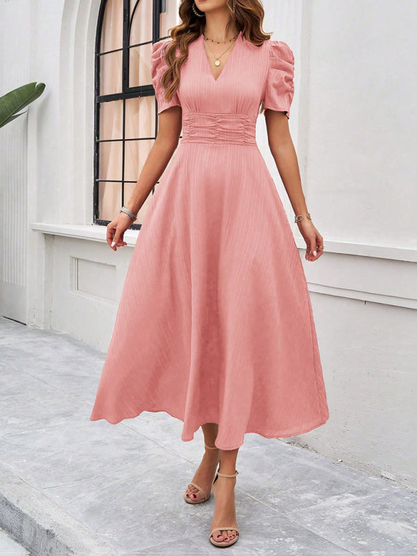 Clara Robe midi élégante pour femme – Robe invitée mariage manches bouffantes