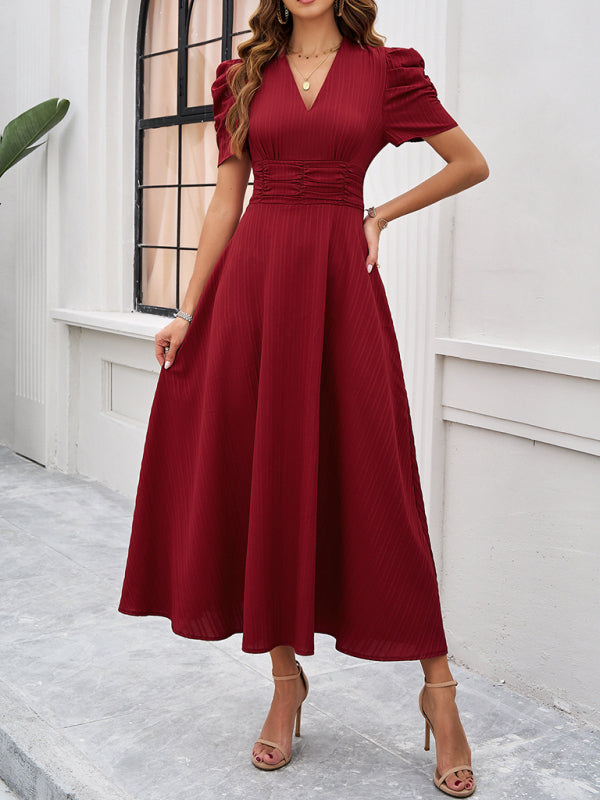 Clara Robe midi élégante pour femme – Robe invitée mariage manches bouffantes