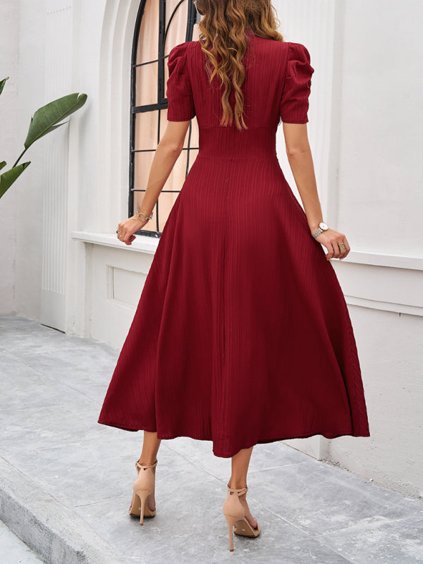 Clara Robe midi élégante pour femme – Robe invitée mariage manches bouffantes