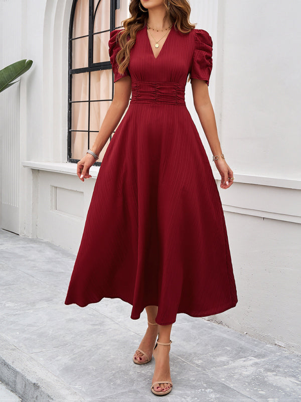 Clara Robe midi élégante pour femme – Robe invitée mariage manches bouffantes