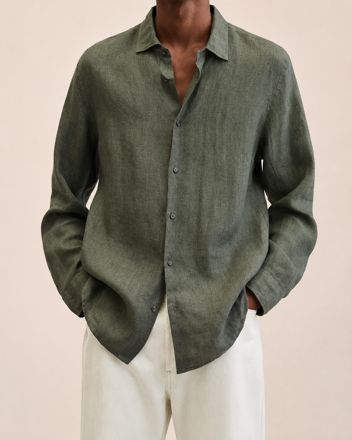 Giovanni Camisa de Lino Hombre – Manga Larga, Ligera y Transpirable