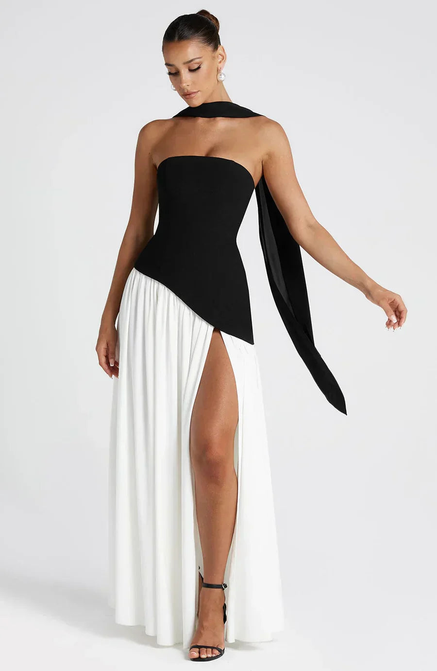 Victoria Robe de Soirée pour Femme – Robe Bustier Élégante avec Fente