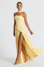 Victoria Robe de Soirée pour Femme – Robe Bustier Élégante avec Fente