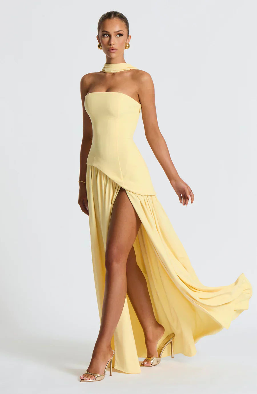 Victoria Robe de Soirée pour Femme – Robe Bustier Élégante avec Fente