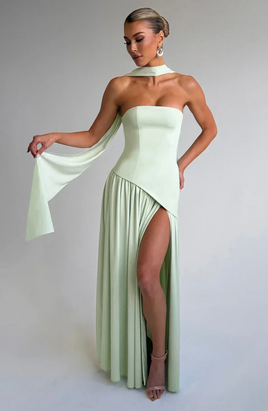 Victoria Robe de Soirée pour Femme – Robe Bustier Élégante avec Fente