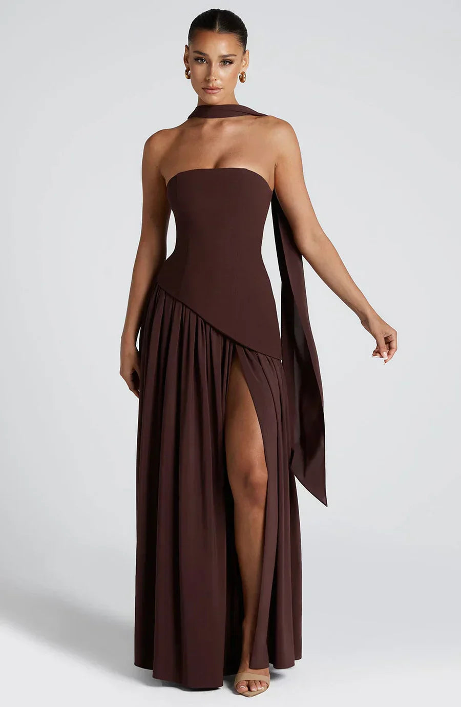 Victoria Robe de Soirée pour Femme – Robe Bustier Élégante avec Fente