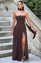 Victoria Robe de Soirée pour Femme – Robe Bustier Élégante avec Fente