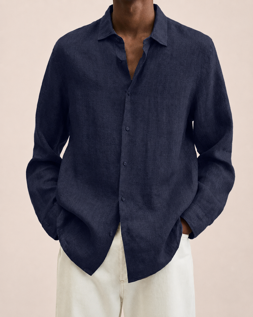 Giovanni Camisa de Lino Hombre – Manga Larga, Ligera y Transpirable