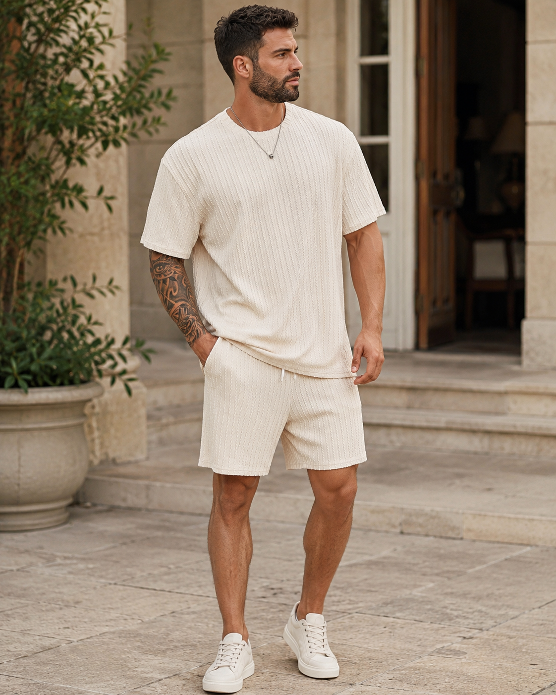 Calvin Conjunto Verano Hombre – Camiseta Manga Corta, Shorts con Cordón y Bolsillos