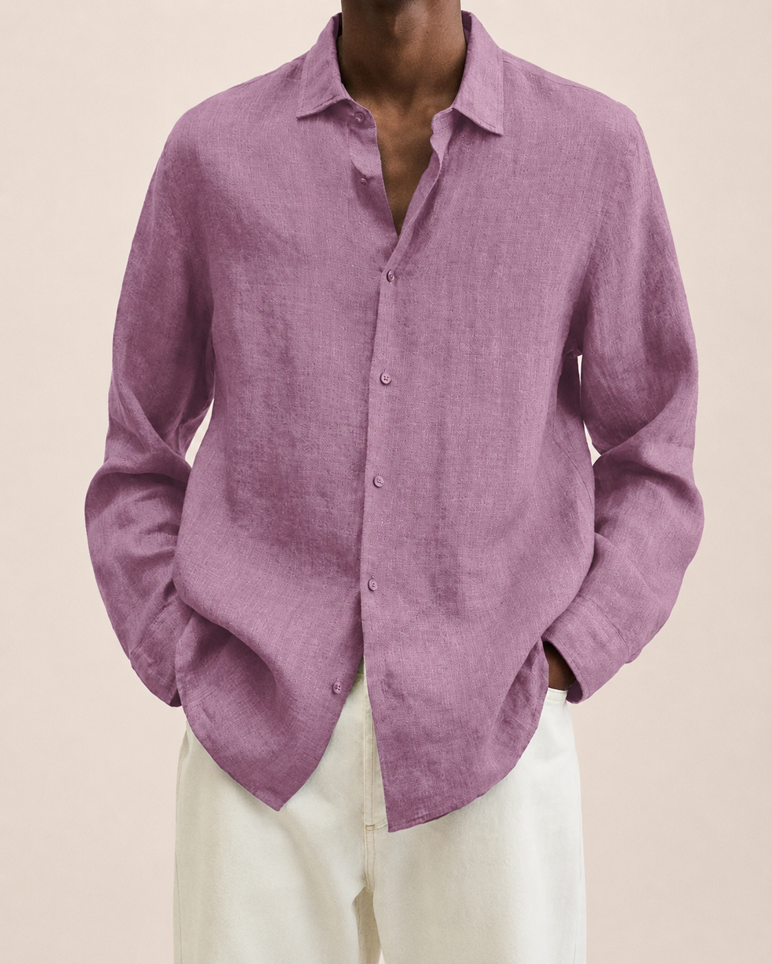 Giovanni Camisa de Lino Hombre – Manga Larga, Ligera y Transpirable