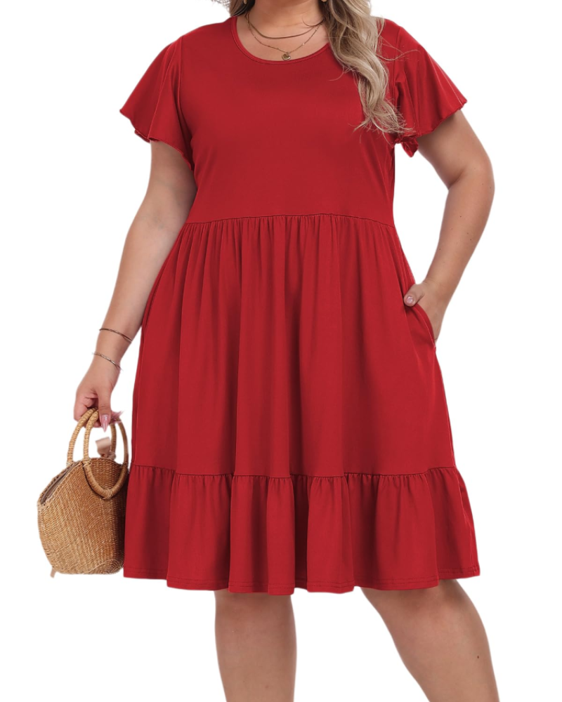 Audrey Vestido Midi Talla Grande Mujer – Cintura Alta, Bolsillos y Corte Línea A