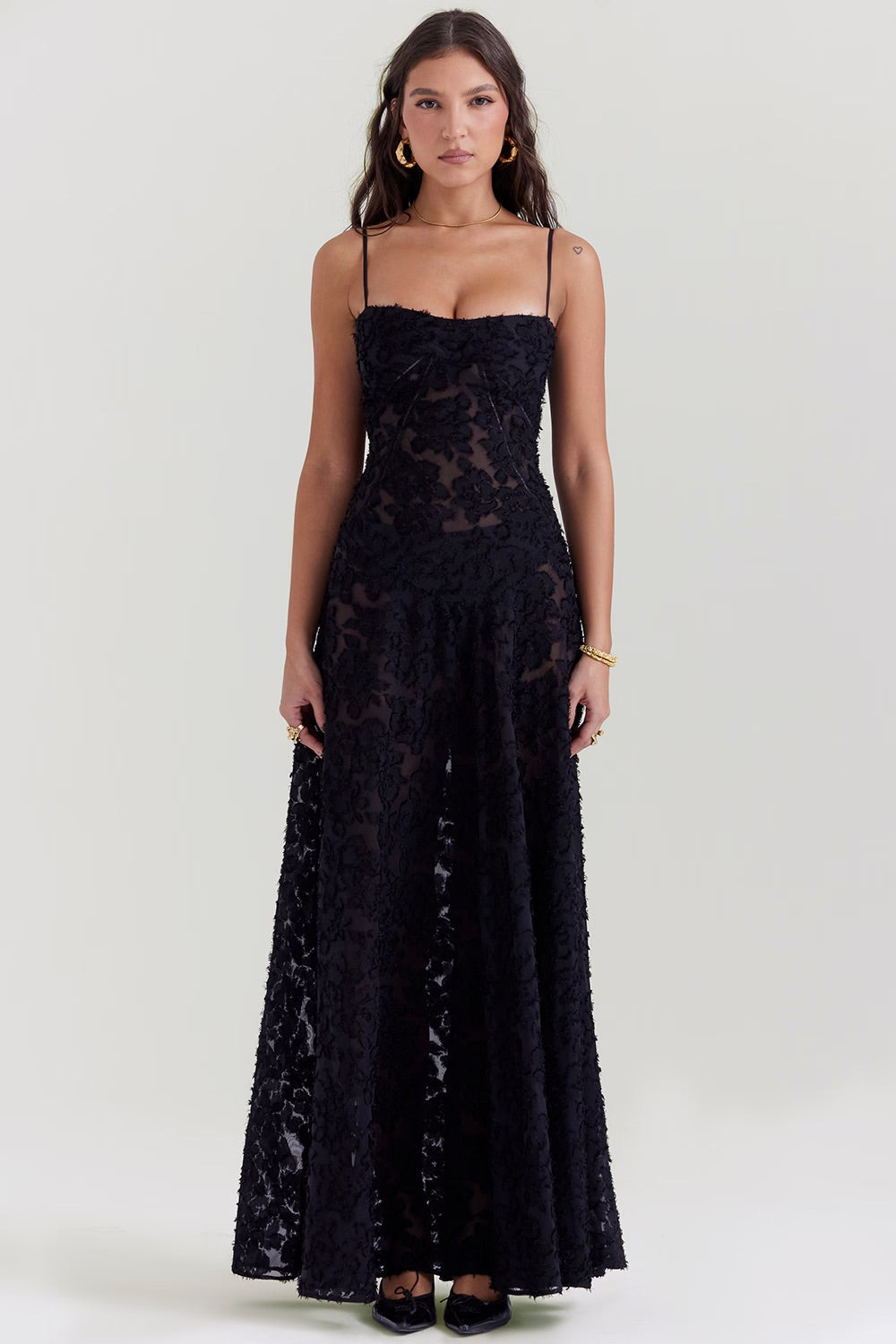 Kandace Robe longue élégante pour femme – Robe en dentelle brillante de gala