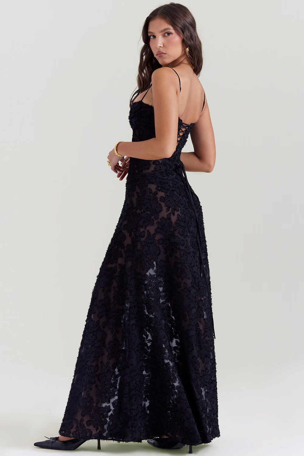 Kandace Robe longue élégante pour femme – Robe en dentelle brillante de gala
