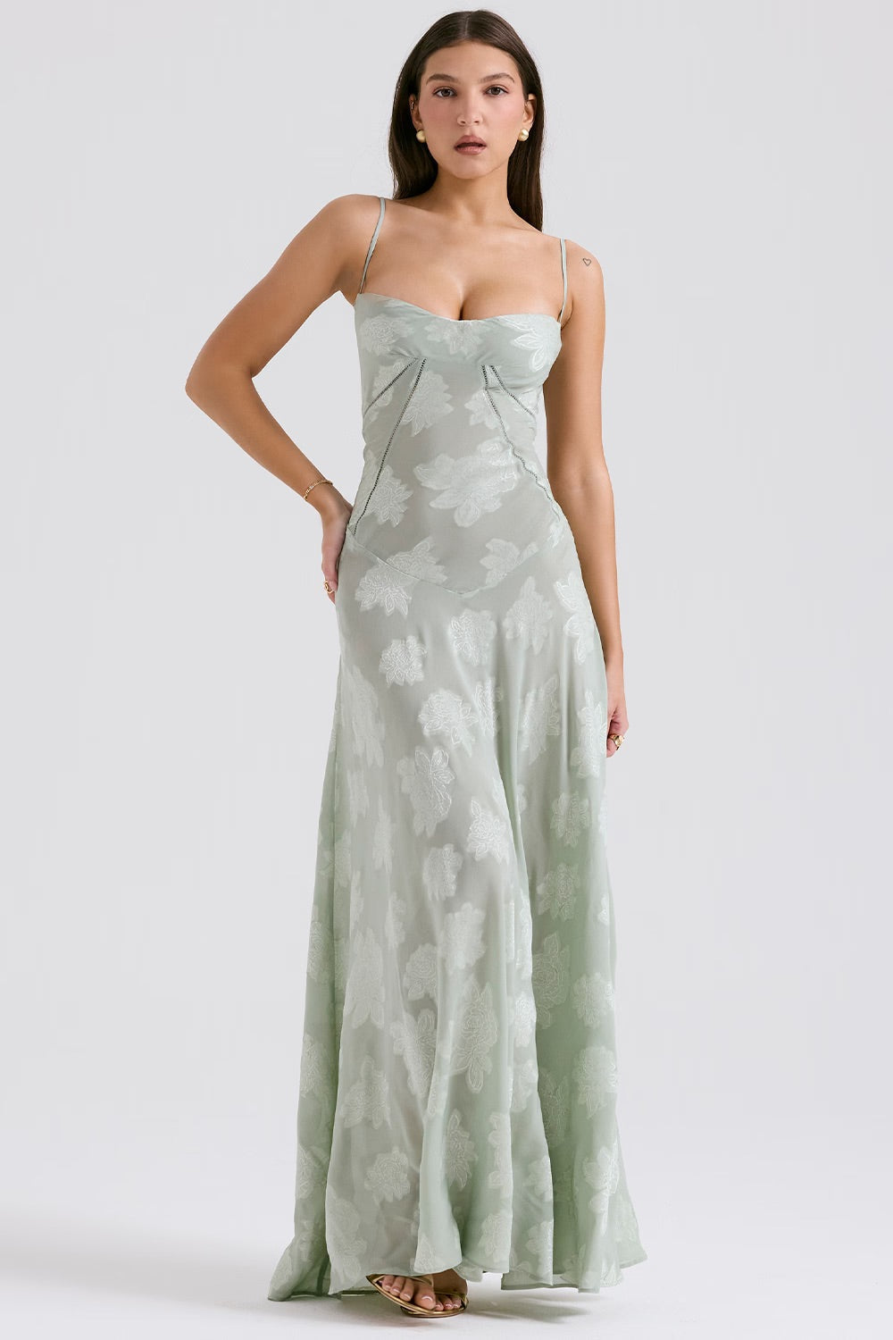 Kandace Robe longue élégante pour femme – Robe en dentelle brillante de gala