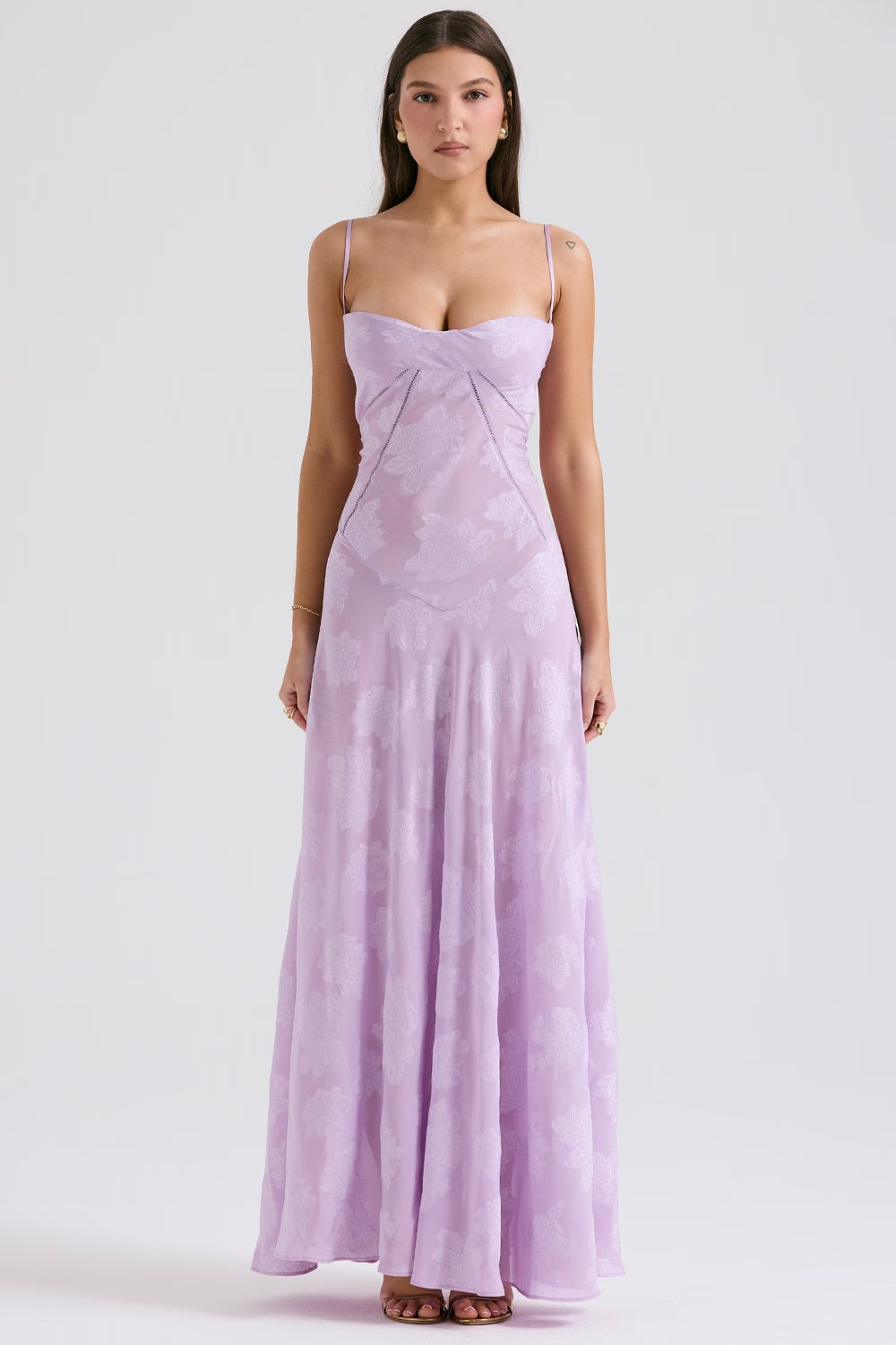 Kandace Robe longue élégante pour femme – Robe en dentelle brillante de gala