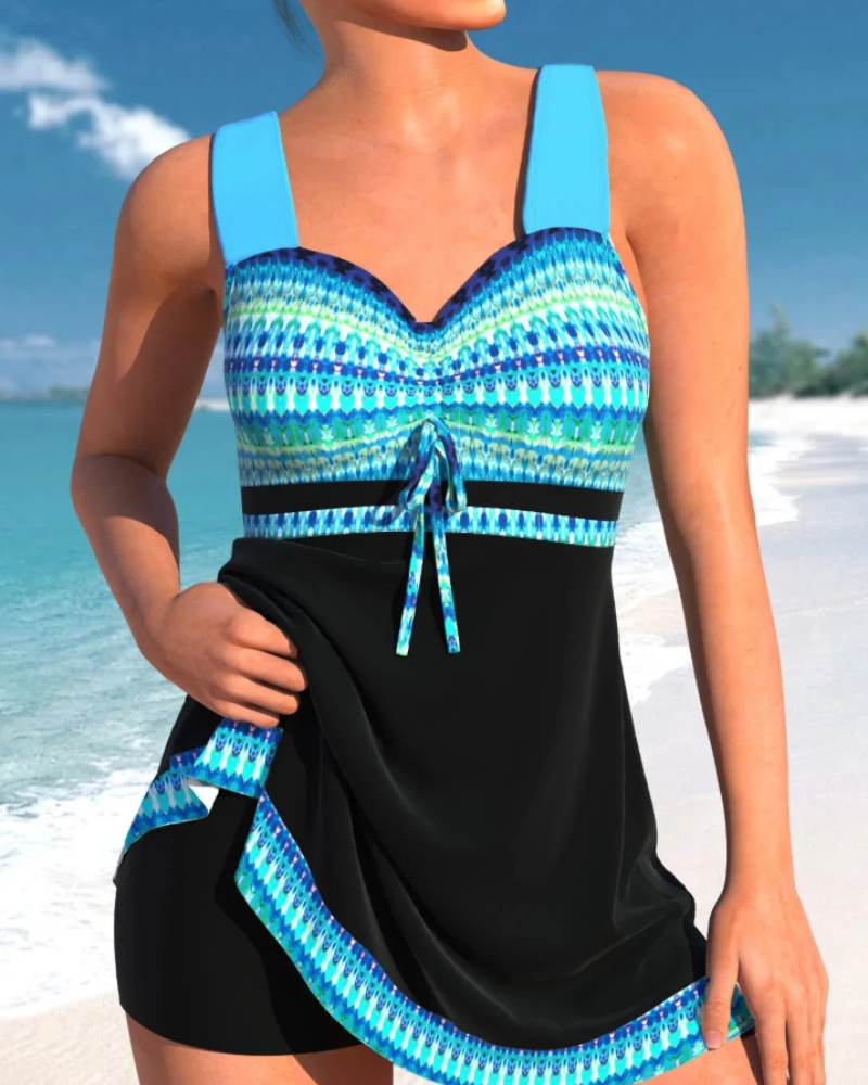 Tabitha Tankini Mujer – Top Plisado, Tirantes Anchos y Braguita con Falda