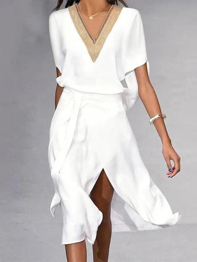 Isabella Robe Midi Blanche pour Femme – Robe Élégante Minimaliste Chic