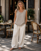 Chloe Top Sin Mangas Mujer – Algodón y Lino, Cuello Redondo y Corte Fluido