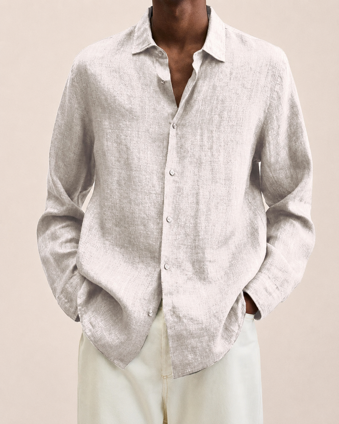 Giovanni Camisa de Lino Hombre – Manga Larga, Ligera y Transpirable