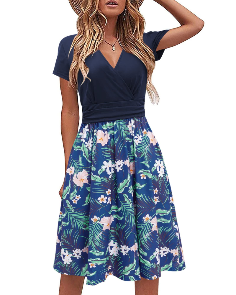 Ivy Vestido Midi Mujer – Floral con V-Cuello, Cintura Imperio y Bolsillos