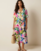 Mabel Vestito midi floreale da donna – scollo a V, pieghe morbide e taglio fluido