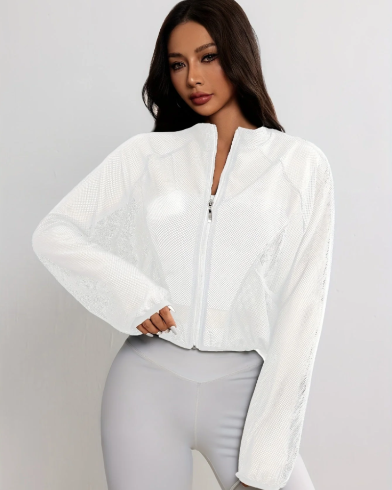 Bianca Chaqueta Mesh Mujer – Diseño Corto, Cremallera y Bolsillos Laterales
