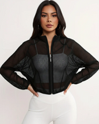 Bianca Chaqueta Mesh Mujer – Diseño Corto, Cremallera y Bolsillos Laterales