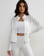 Bianca Chaqueta Mesh Mujer – Diseño Corto, Cremallera y Bolsillos Laterales