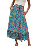 Brielle Falda Maxi Mujer – Falda Boho Floral Plisada con Cintura Alta y Volante