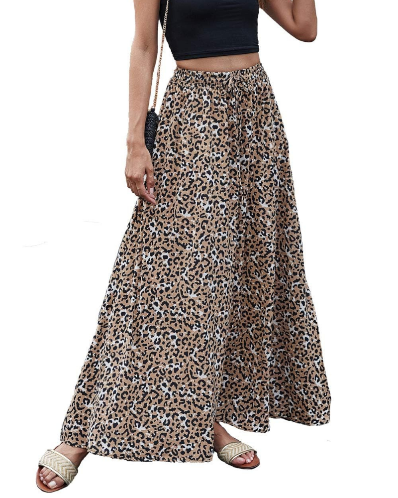 Camila Falda Maxi Mujer – Boho Floral con Cintura Elástica, Cordón Ajustable y A-Line