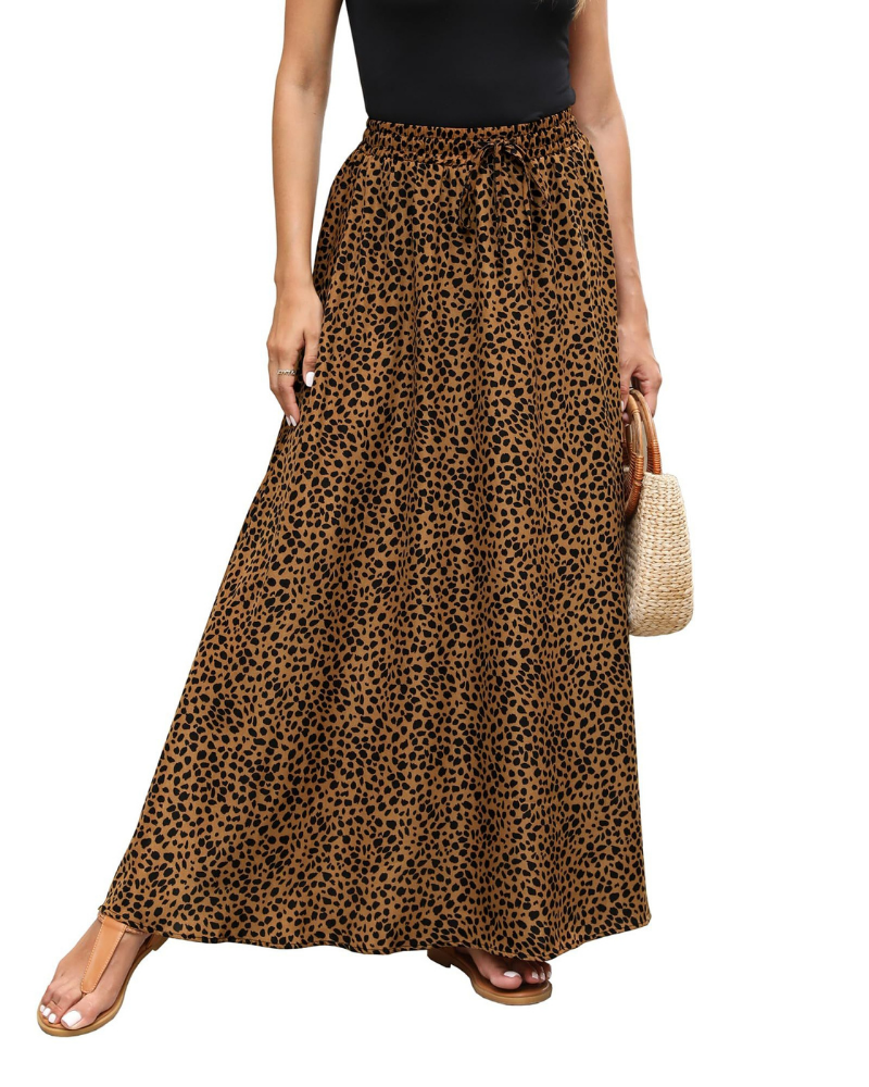 Camila Falda Maxi Mujer – Boho Floral con Cintura Elástica, Cordón Ajustable y A-Line
