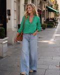 Evangeline Blusa con Volantes Mujer – Escote en V, Mangas Abullonadas y Corte Relajado