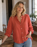 Clarissa Blusa de Verano Mujer – Escote en V, Botones y Corte Relajado