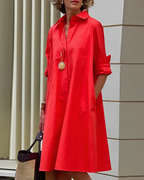 Claire A-Line Midi Dress for Women – Front Buttons, Long Sleeves, and Elegant Cut