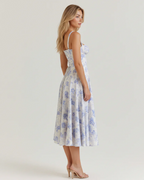 Colette Vestido Midi Bustier Floral Mujer – Escote Corazón, Abertura Frontal y Corte Elegante