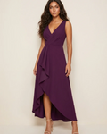 Eleanor Vestido Midi Mujer – Escote Cruzado, Cintura Marcada y Bajo Asimétrico