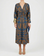 Vestito maxi da donna Whitney a linea A – stampa botanica, scollo a V e vita drappeggiata