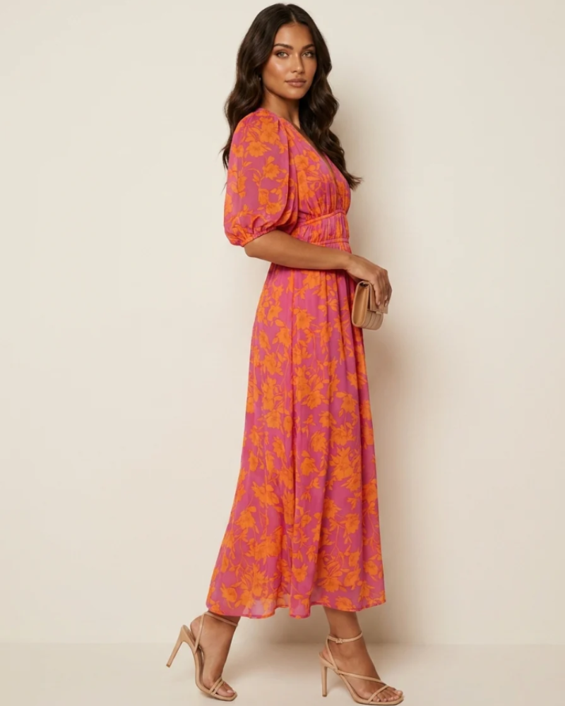 Vestito maxi floreale da donna Eloise – Scollatura a V, vita definita e gonna fluida