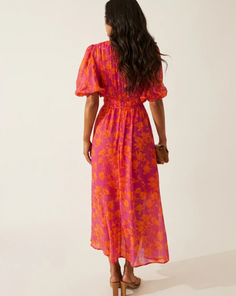 Vestito maxi floreale da donna Eloise – Scollatura a V, vita definita e gonna fluida