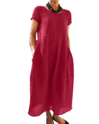 Fiona Vestido Maxi Mujer – Vestido Verano Casual Manga Corta con Bolsillos Laterales