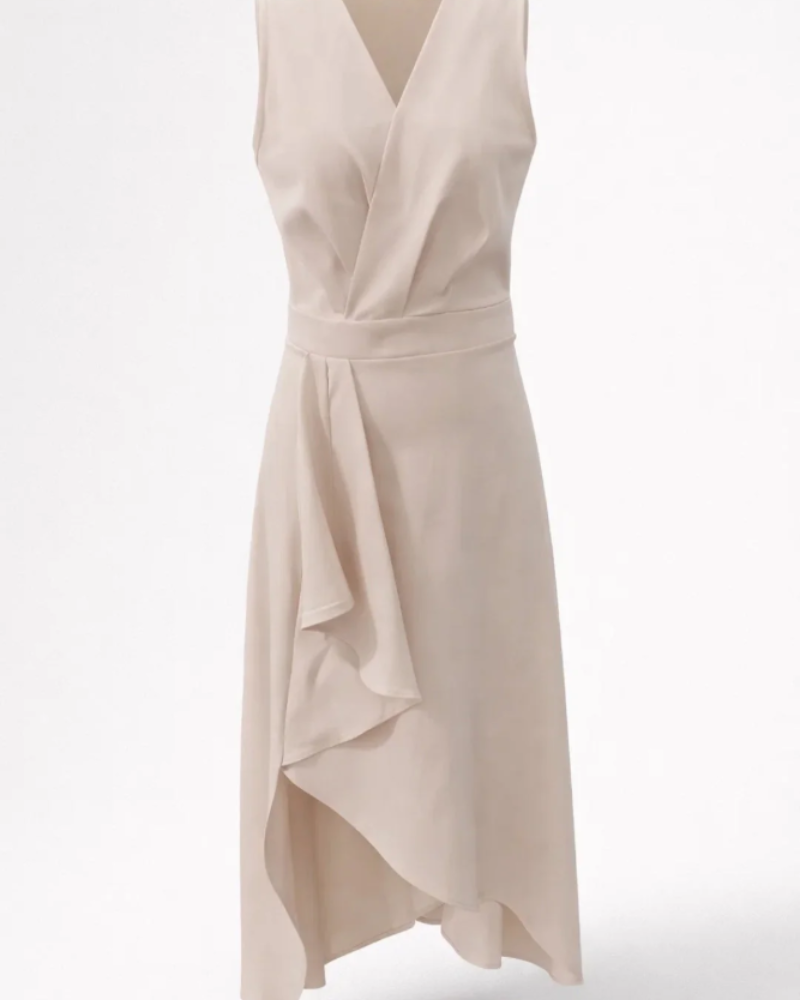 Felicity Vestido Midi Mujer – Escote Cruzado, Cintura Marcada y Falda Asimétrica