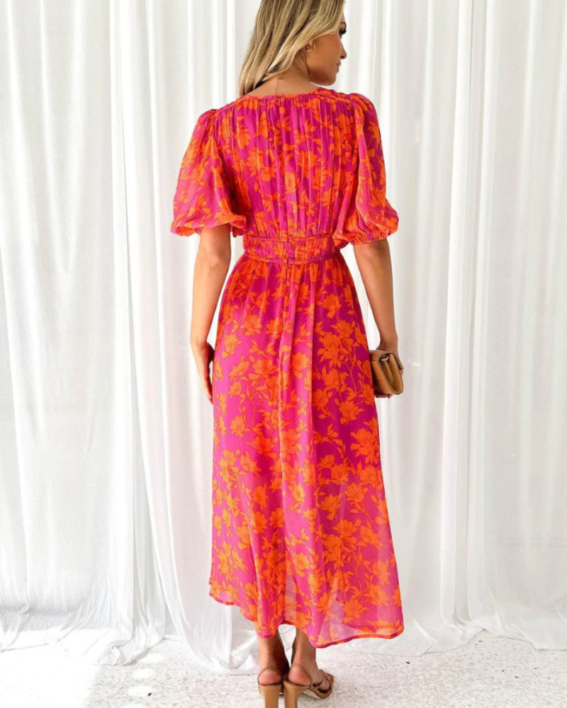 Vestito maxi floreale da donna Eloise – Scollatura a V, vita definita e gonna fluida