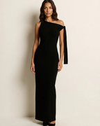 Eleanor Vestido de Noche Mujer – Un Hombro, Lazo Elegante y Falda Maxi