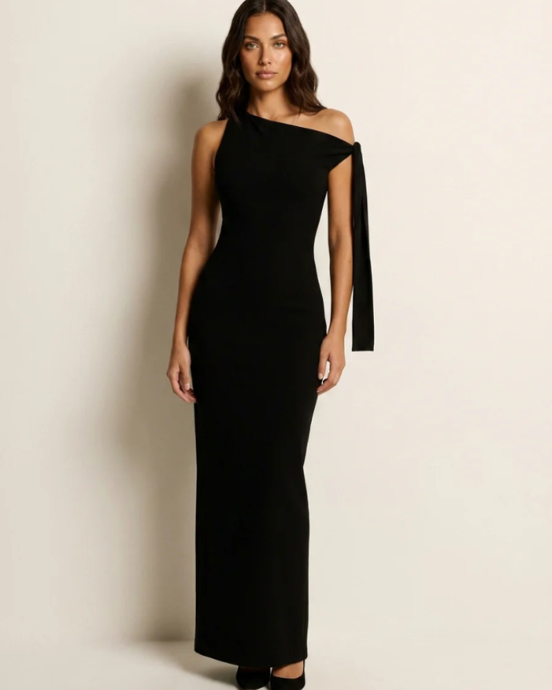 Eleanor Vestido de Noche Mujer – Un Hombro, Lazo Elegante y Falda Maxi