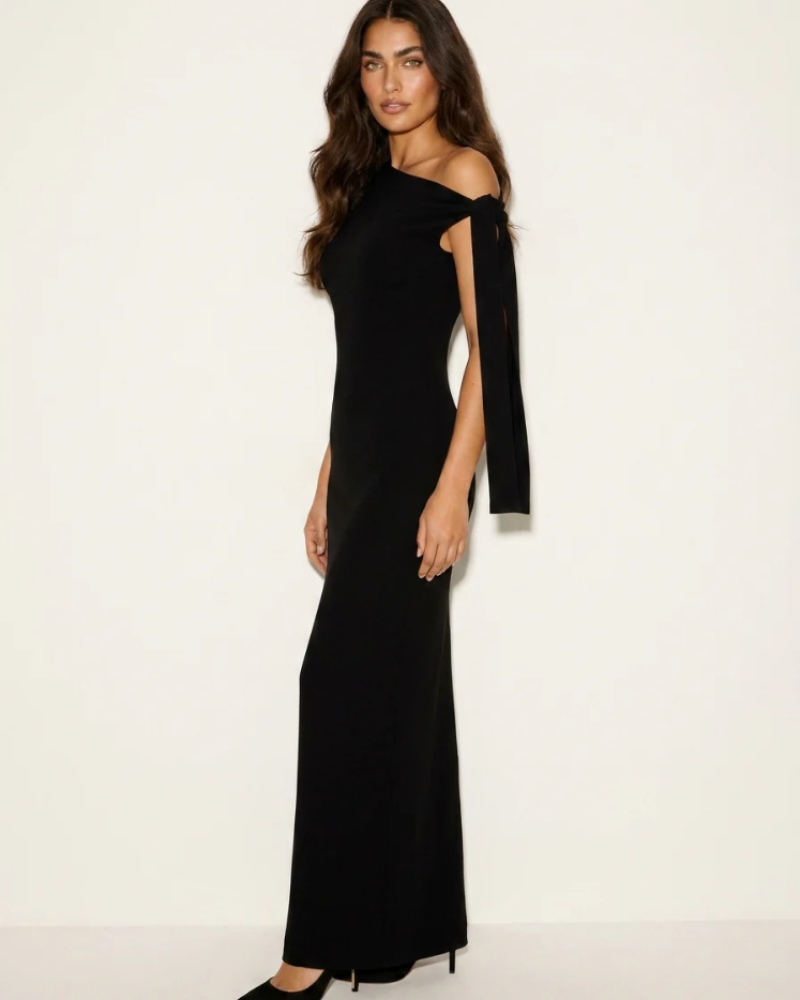 Eleanor Vestido de Noche Mujer – Un Hombro, Lazo Elegante y Falda Maxi