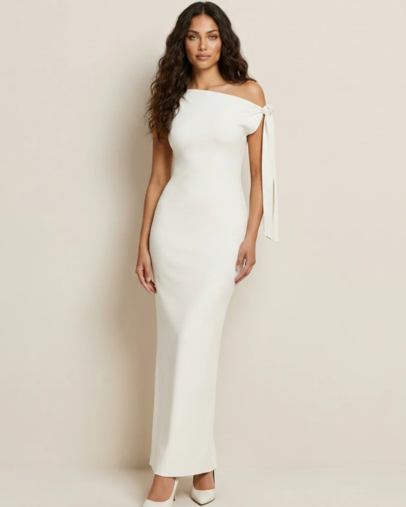 Eleanor Women's Evening Dress – One Shoulder, Elegant Bow, and Maxi Skirt